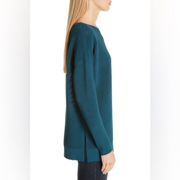 Lafayette 148 Ribbed Tunic Sweater In Empress Teal Small - Picture 3 of 8